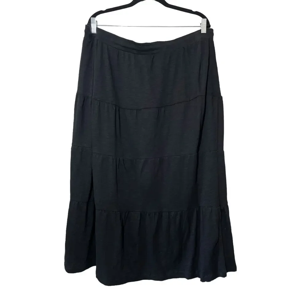 Avenue Tiered Black Skirt Midi NWT 22/24 Womens Cotton